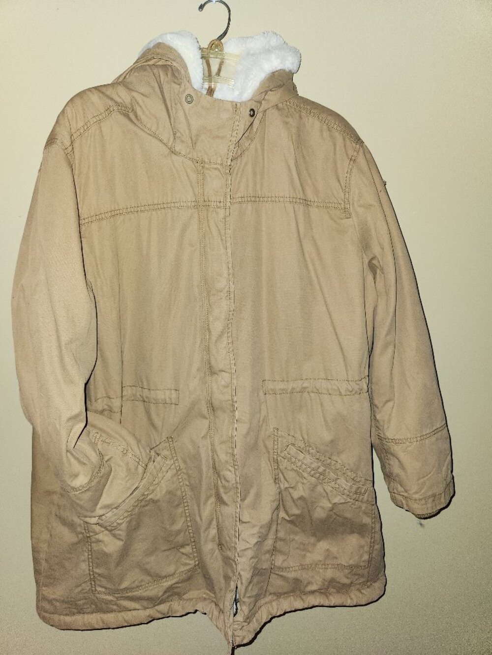 Old Navy Womens Parka Jacket XXL 2XL Khaki Tan Sherpa Lined Winter Coat Hooded